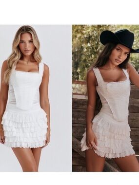 House of CB ‘FIFI’ White Layered Mini Skirt/ Small US2-4 $135